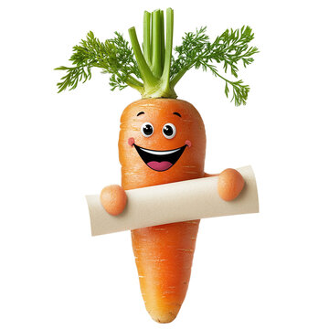 Carrot with a happy face and a graduation scroll, isolated on white background