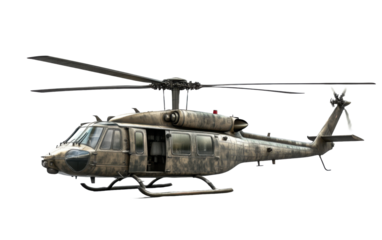 Military helicopter on transparent or white background