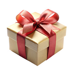 Red gift box with a gold bow isolated on a white background