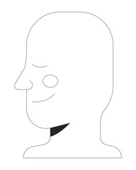 Peaceful minimalist human face in side profile 2D line character. Harmony emotion, closed eyes. Calm expression abstract head isolated vector ink outline person. Monochromatic spot illustration