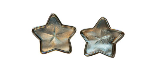 Star-shaped discs in silver plate with a domed design on a transparent background png