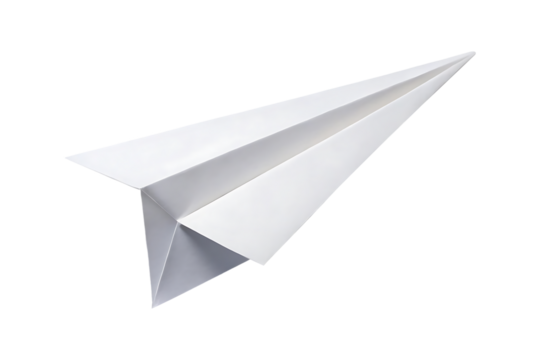 white paper airplane isolated on transparent background