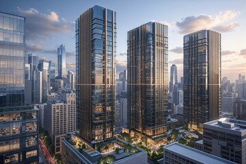 Obraz premium Modern Urban Business Towers Redefining Commercial Architecture and City Living