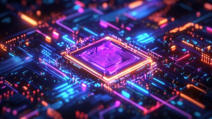 Obraz premium Quantum AI Chip Transmitting Pulsating Intelligence