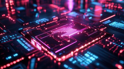 Obraz premium Quantum AI Processor with Luminous Circuit Pathways