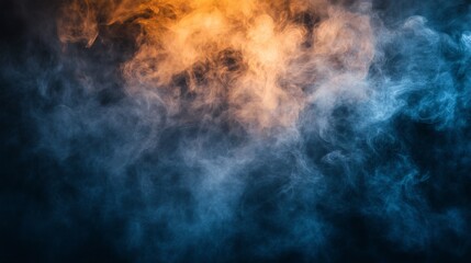 Blue and orange smoke swirls, dark background, abstract texture, design element