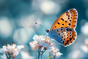 Obraz premium Butterfly feeding on white flower with blurred background