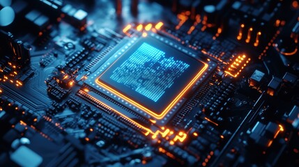 Fototapeta premium Quantum Neural AI Processing Unit with Holographic Display