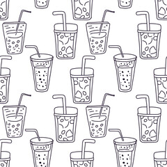Lemonade glasses with straws. Seamless pattern, cafe design.