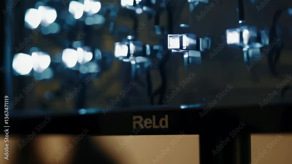 Poster dynamic transition of blurred led wall lights in soft focus bokeh effect