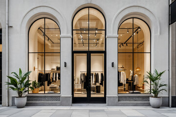 Minimalist boutique facade featuring contemporary design and classic elegance