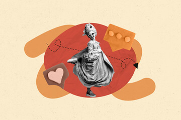 Composite art 3d creative image collage of happy countess girl dance like notification blogging feedback icon bubble sms