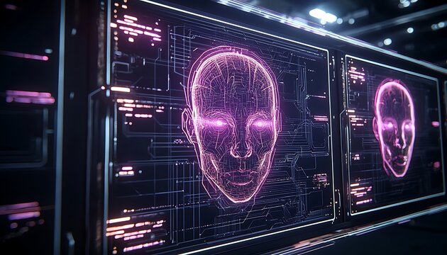 AI Face Scan in Futuristic Interface - Powered by Adobe