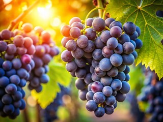 Delicious Black Grapes on Vine, Fresh Harvest, Food Photography