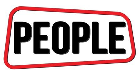 PEOPLE text on red-black trapeze stamp sign.