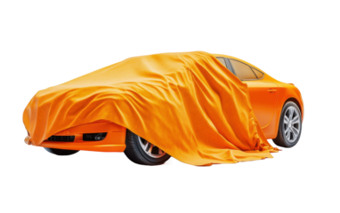 Orange Car Covered with Fabric on transparent or white background