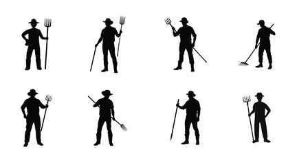 Farmer vector silhouette set