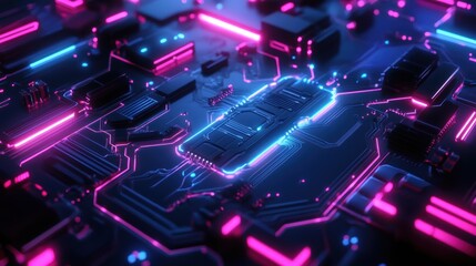 Obraz premium AI-powered Circuit Board with Intricate Glowing Pattern