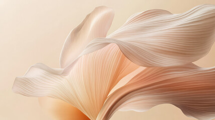 A stylized close-up of a drooping exotic flower, pale pink and cream tones, long translucent filament extending from its base