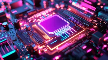 Fototapeta premium Quantum AI-powered Processor Transmitting Cybernetic