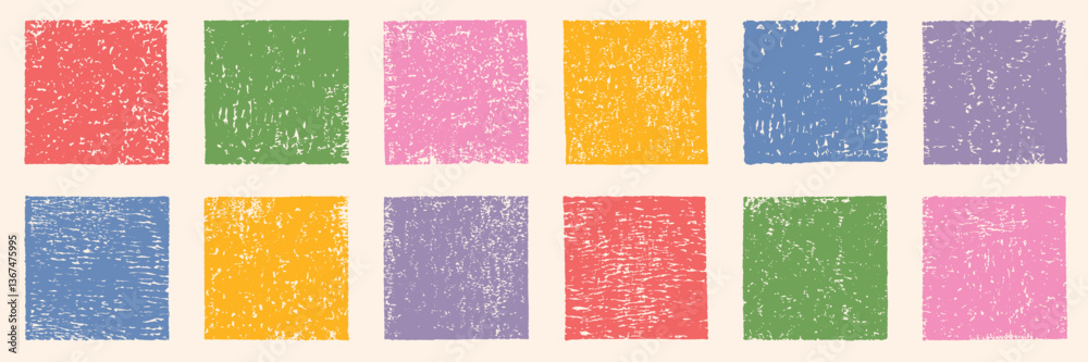 Fototapete grungy distressed aged retro textured hand printed square shapes collection. linocut vector squares 