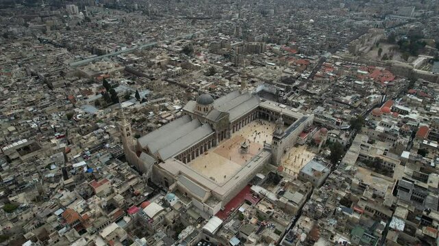 Aerial view of the Umayyad Mosque in Damascus.