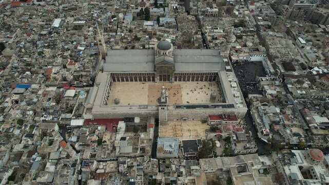 Aerial view of the Umayyad Mosque in Damascus.