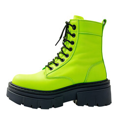 Pair of Vibrant Neon Green Combat Boots Isolated on Transparent Background