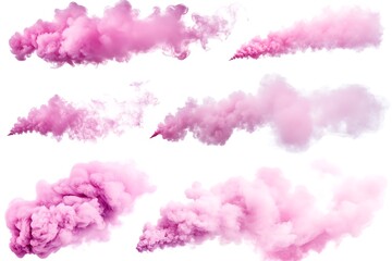 Fototapeta premium Collection of pink smoke plumes isolated on a white background for creative design use and decoration