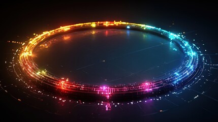 Obraz premium A circular flowchart with glowing neon paths and futuristic aesthetics
