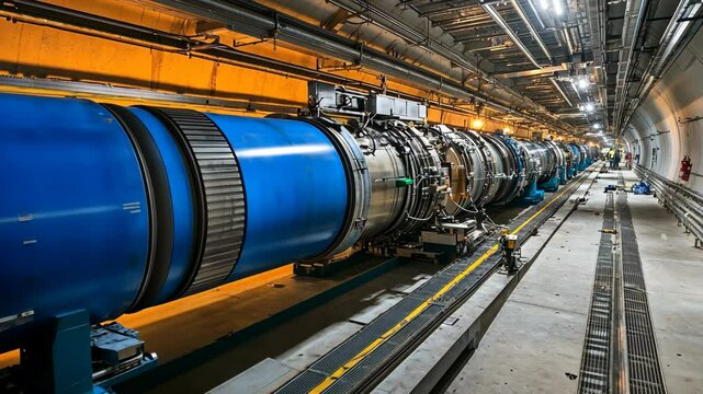 Large particle accelerator situated underground in a research facility showcasing advanced scientific technology