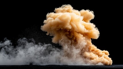 Tan and Off White Smoke Plume Against Black Background