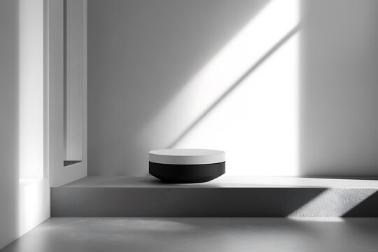  Simplistic, monochrome product design in a clean, minimalist space, highlighting elegance and sophistication