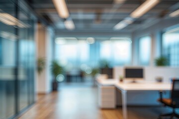 Blurred Office Interior Space Background with Defocused Effect for Business Concept