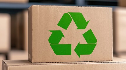A cardboard box featuring a green recycling symbol, emphasizing sustainability and eco-friendly practices in packaging.
