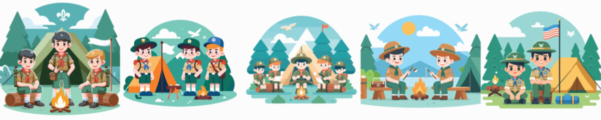 Vector of a scout child camping.