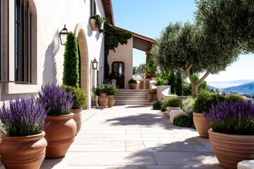 Fototapeta premium Luxurious villa with stunning sea view embraces mediterranean charm