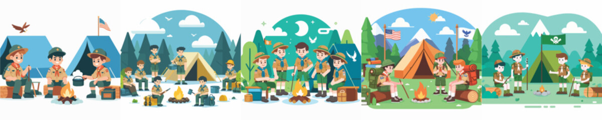 Vector of a scout child camping.
