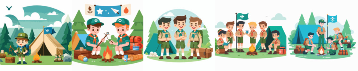 Vector of a scout child camping.