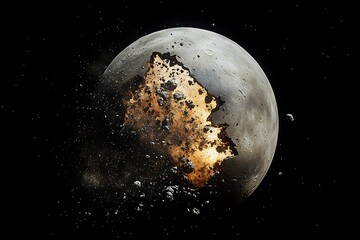 Naklejka premium Exploding Moon Destruction in Space with Debris and Dust
