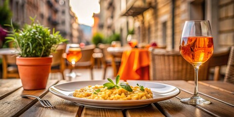 Obraz premium Delicious Milanese Risotto and Aperitivo: Authentic Italian Food Photography