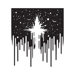 Abstract celestial cross with dripping paint effect in monochrome design