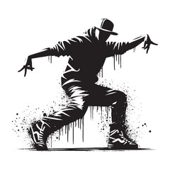 Fototapeta premium Dynamic krump dancer silhouette in grungy stencil style for urban energy