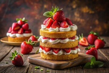 Delicious Strawberry Shortcake: Fluffy Sponge Cake, Fresh Strawberries & Whipped Cream