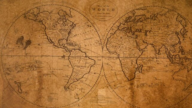 Vintage-style map showing Americas and Eurasia in sepia