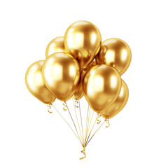 3D Golden Party Balloons Isolated on Transparent Background