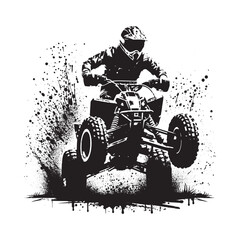 Off-Road Quad Bike Racing Athlete Spray Paint Grunge Vector Illustration
