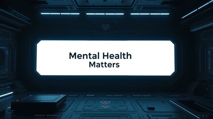 Mental Health Matters futuristic sci-fi background, minimalistic modern interface design, emotional wellbeing concept, neon cyber aesthetic