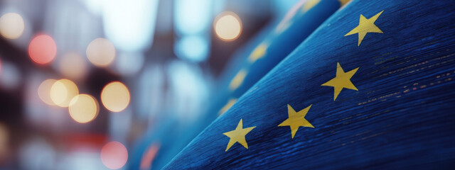 European Union flag overlaid with digital network.