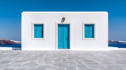 blue door in santorini greece